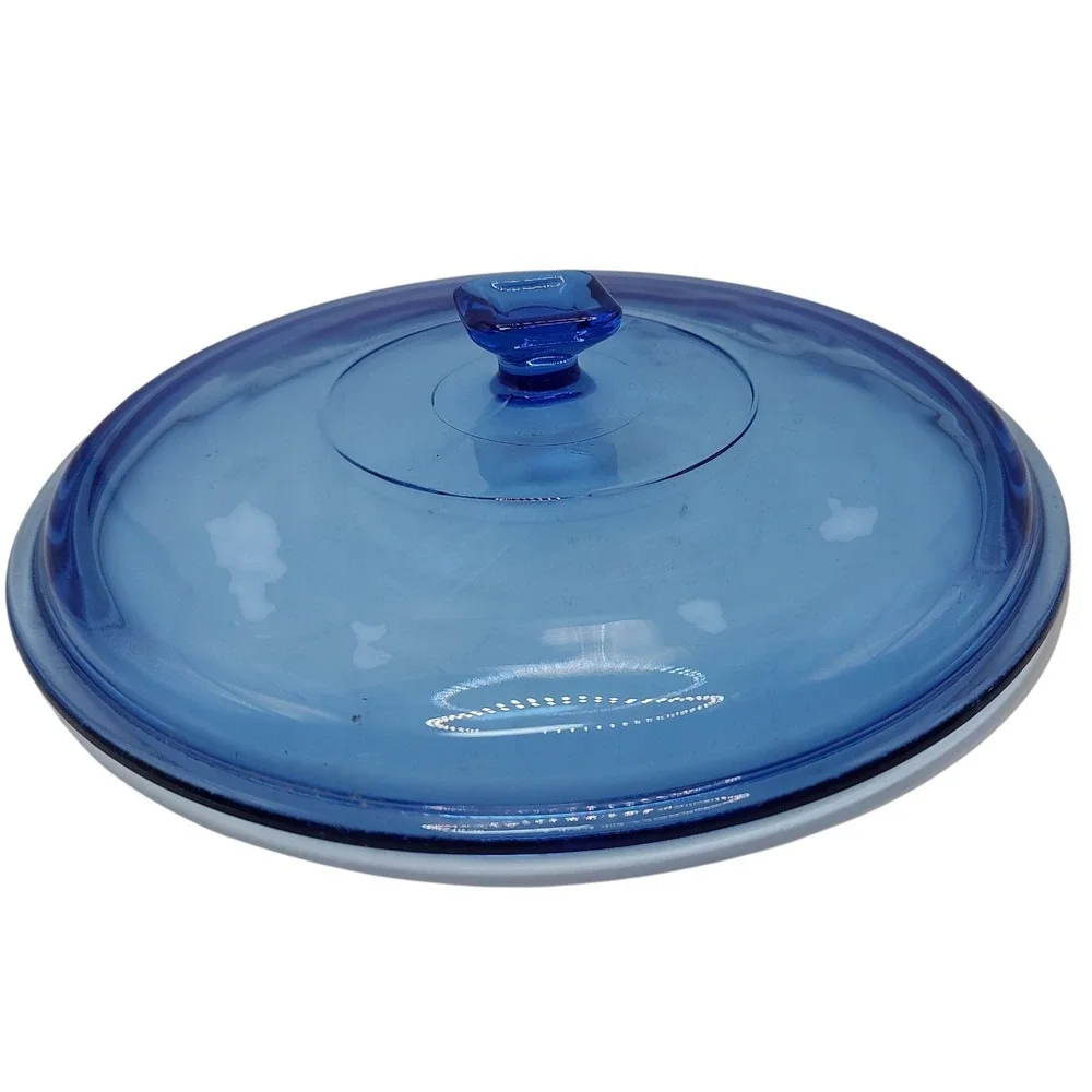 Colt Blue Casserole Lid Only Glass Two Quart 9.5‎ Inches Square Handle Unmarked